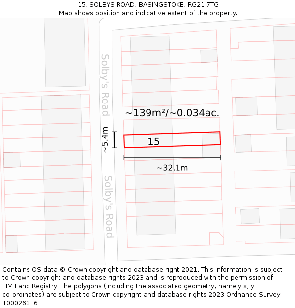 15, SOLBYS ROAD, BASINGSTOKE, RG21 7TG: Plot and title map