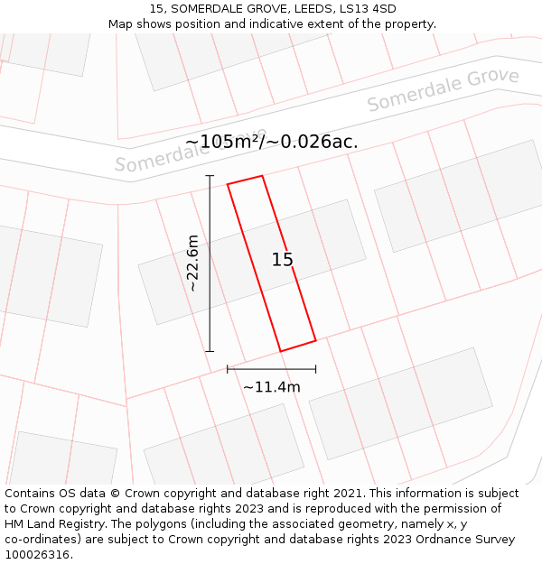 15, SOMERDALE GROVE, LEEDS, LS13 4SD: Plot and title map