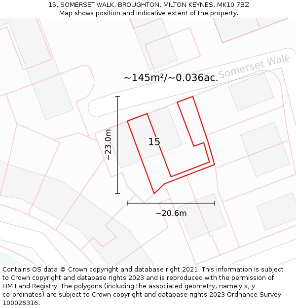 15, SOMERSET WALK, BROUGHTON, MILTON KEYNES, MK10 7BZ: Plot and title map