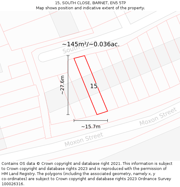 15, SOUTH CLOSE, BARNET, EN5 5TP: Plot and title map