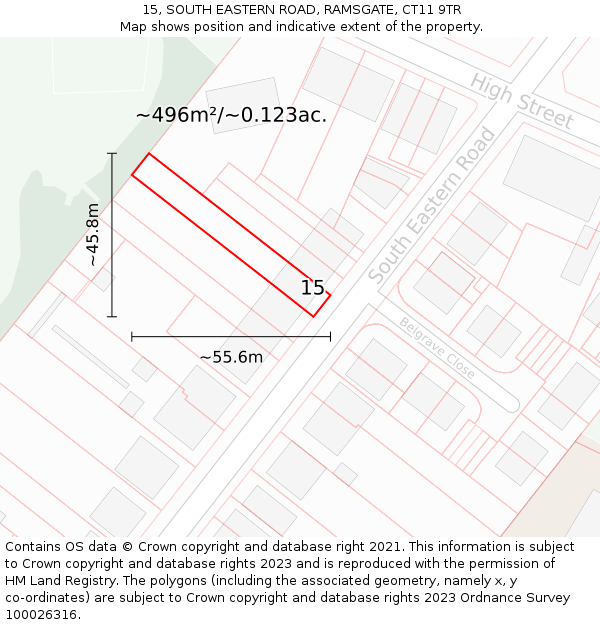 15, SOUTH EASTERN ROAD, RAMSGATE, CT11 9TR: Plot and title map