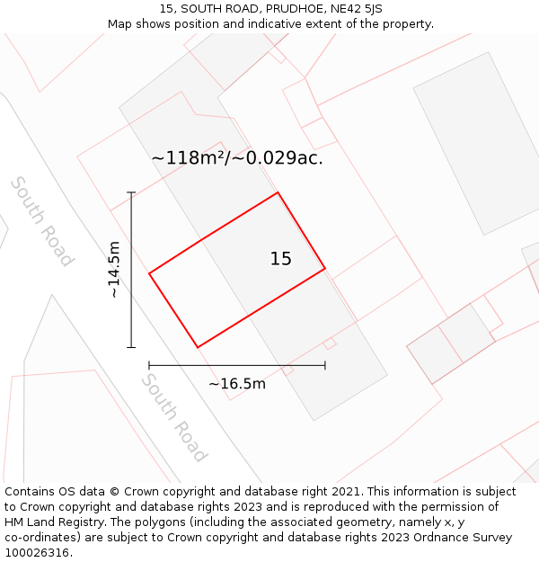 15, SOUTH ROAD, PRUDHOE, NE42 5JS: Plot and title map