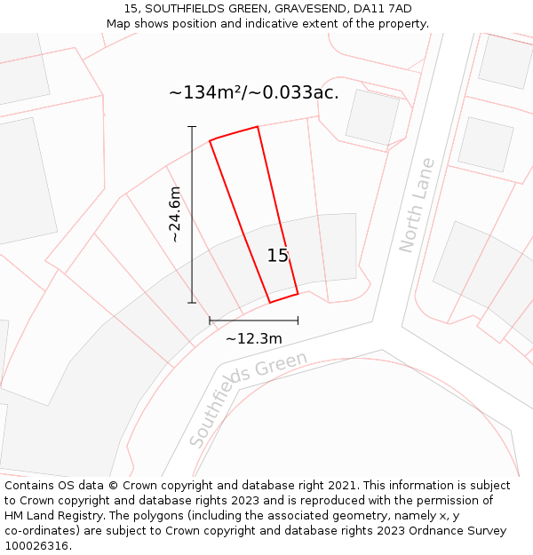 15, SOUTHFIELDS GREEN, GRAVESEND, DA11 7AD: Plot and title map