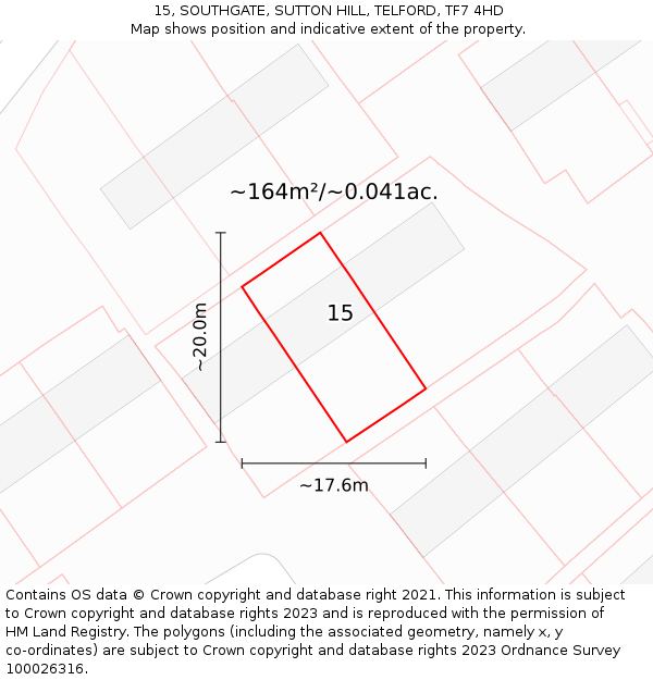 15, SOUTHGATE, SUTTON HILL, TELFORD, TF7 4HD: Plot and title map