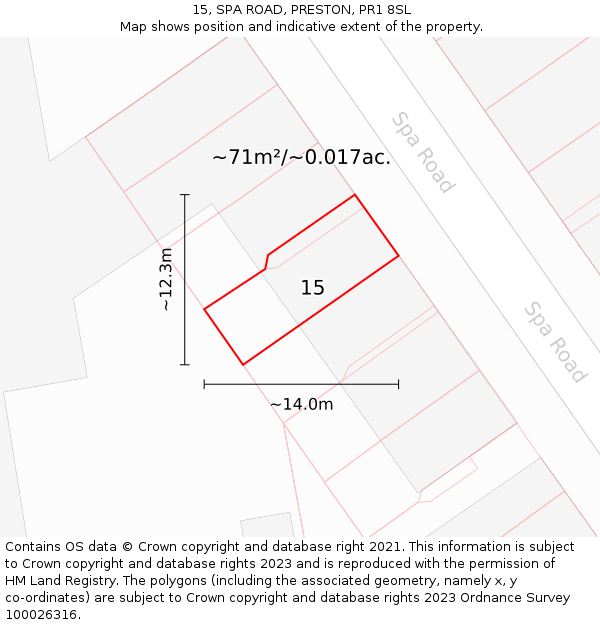15, SPA ROAD, PRESTON, PR1 8SL: Plot and title map