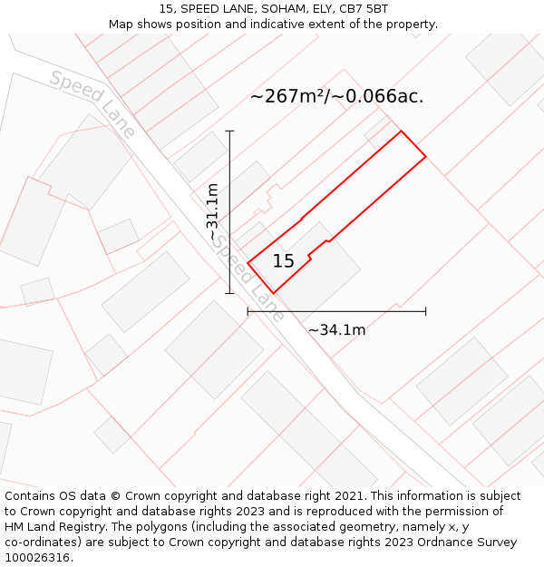 15, SPEED LANE, SOHAM, ELY, CB7 5BT: Plot and title map