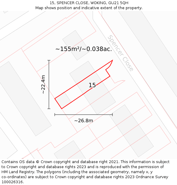 15, SPENCER CLOSE, WOKING, GU21 5QH: Plot and title map