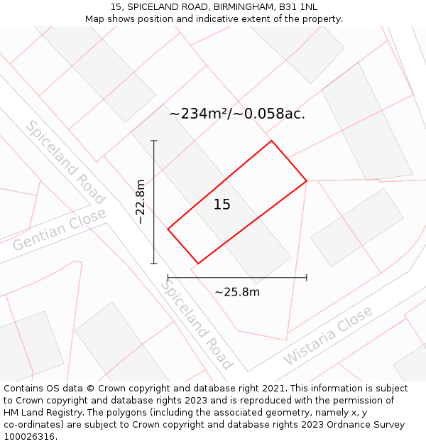 15, SPICELAND ROAD, BIRMINGHAM, B31 1NL: Plot and title map