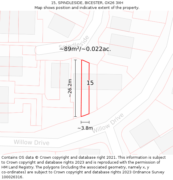 15, SPINDLESIDE, BICESTER, OX26 3XH: Plot and title map