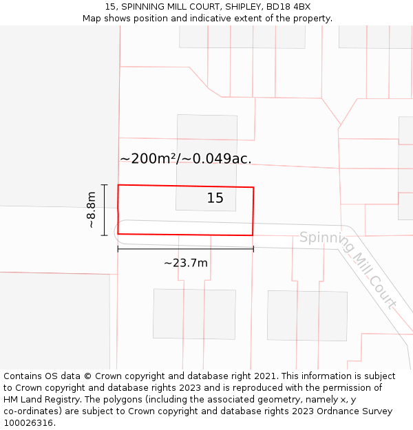 15, SPINNING MILL COURT, SHIPLEY, BD18 4BX: Plot and title map
