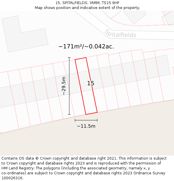 15, SPITALFIELDS, YARM, TS15 9HF: Plot and title map