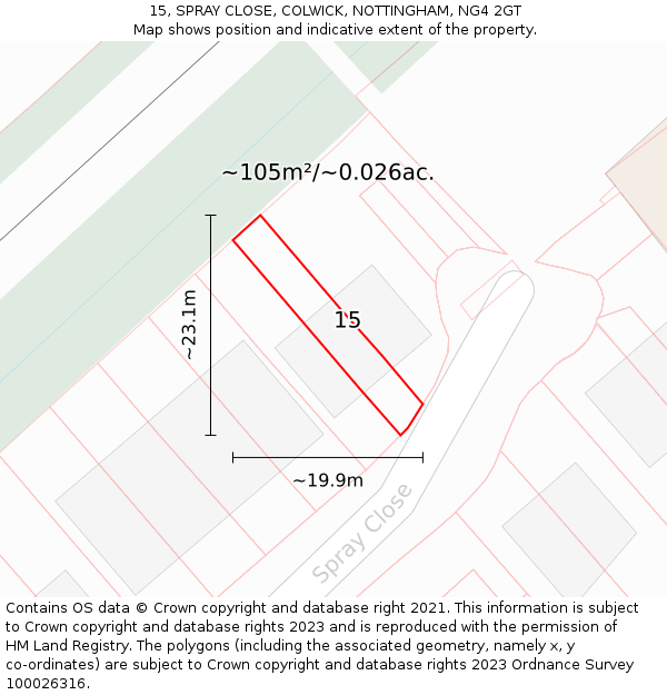 15, SPRAY CLOSE, COLWICK, NOTTINGHAM, NG4 2GT: Plot and title map