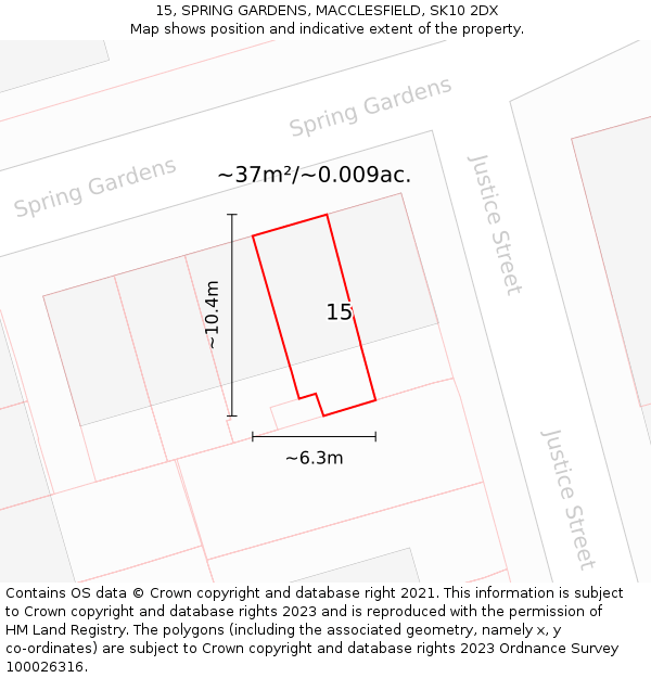 15, SPRING GARDENS, MACCLESFIELD, SK10 2DX: Plot and title map