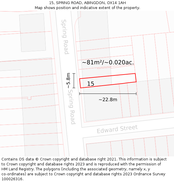 15, SPRING ROAD, ABINGDON, OX14 1AH: Plot and title map