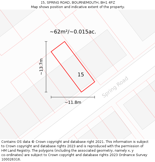15, SPRING ROAD, BOURNEMOUTH, BH1 4PZ: Plot and title map