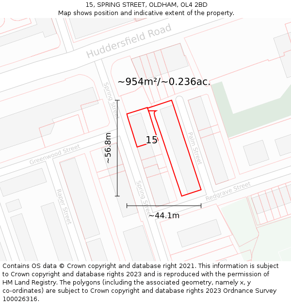 15, SPRING STREET, OLDHAM, OL4 2BD: Plot and title map