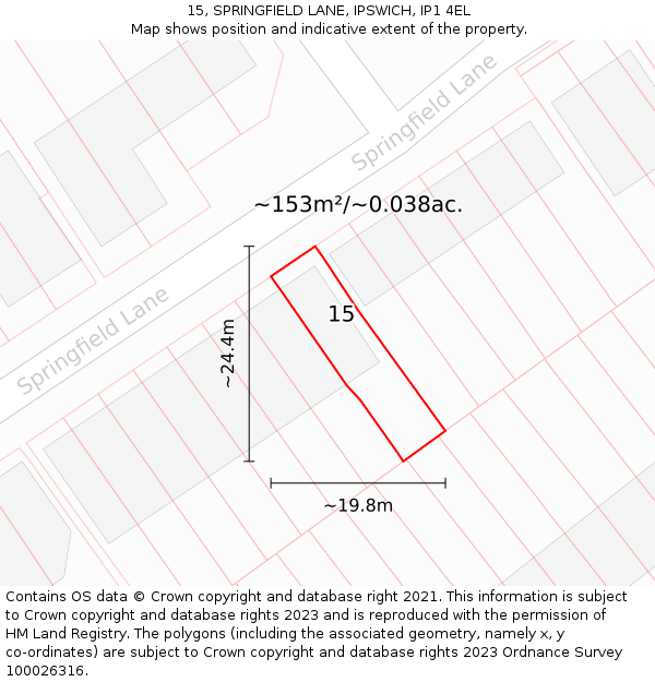15, SPRINGFIELD LANE, IPSWICH, IP1 4EL: Plot and title map