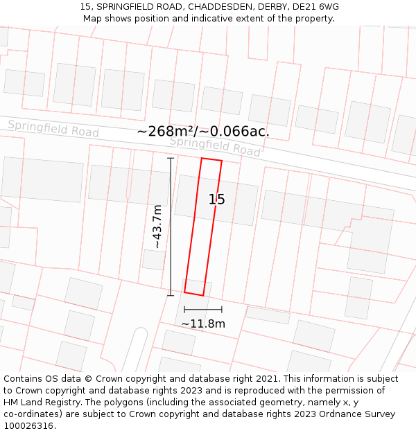 15, SPRINGFIELD ROAD, CHADDESDEN, DERBY, DE21 6WG: Plot and title map