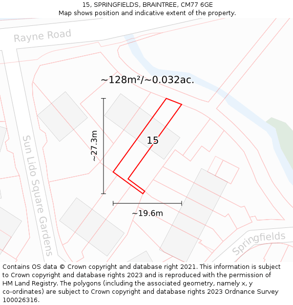 15, SPRINGFIELDS, BRAINTREE, CM77 6GE: Plot and title map