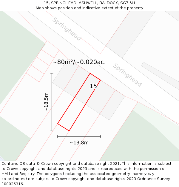 15, SPRINGHEAD, ASHWELL, BALDOCK, SG7 5LL: Plot and title map