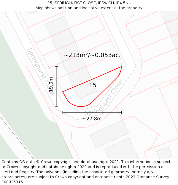15, SPRINGHURST CLOSE, IPSWICH, IP4 5NU: Plot and title map