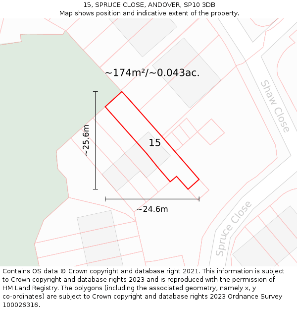15, SPRUCE CLOSE, ANDOVER, SP10 3DB: Plot and title map