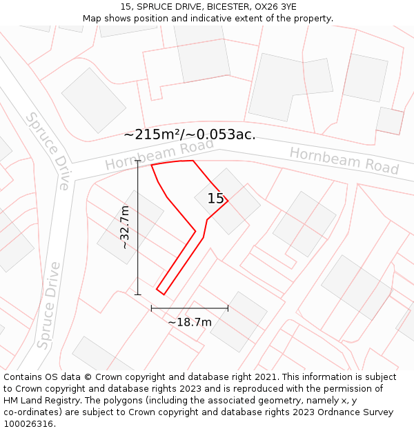 15, SPRUCE DRIVE, BICESTER, OX26 3YE: Plot and title map