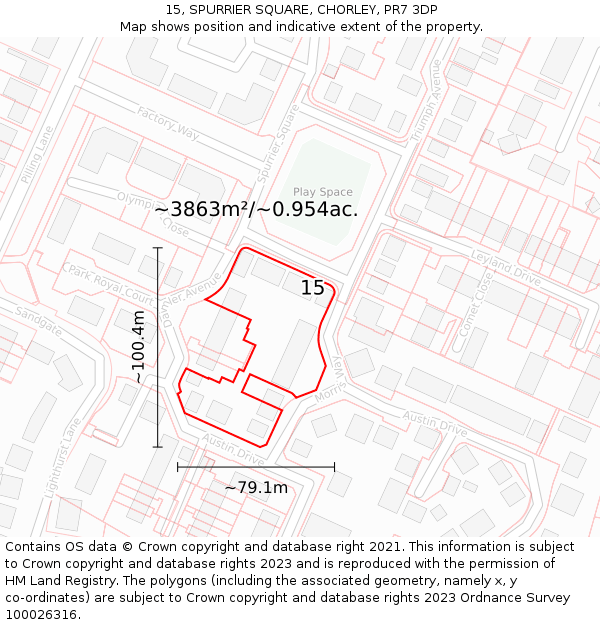 15, SPURRIER SQUARE, CHORLEY, PR7 3DP: Plot and title map