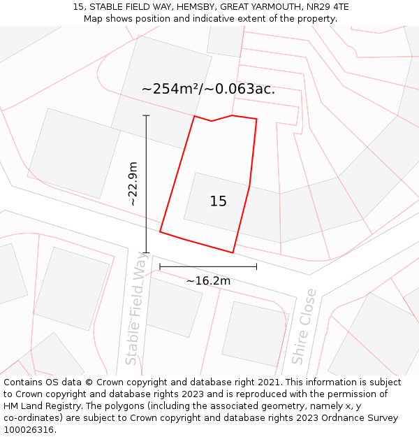 15, STABLE FIELD WAY, HEMSBY, GREAT YARMOUTH, NR29 4TE: Plot and title map