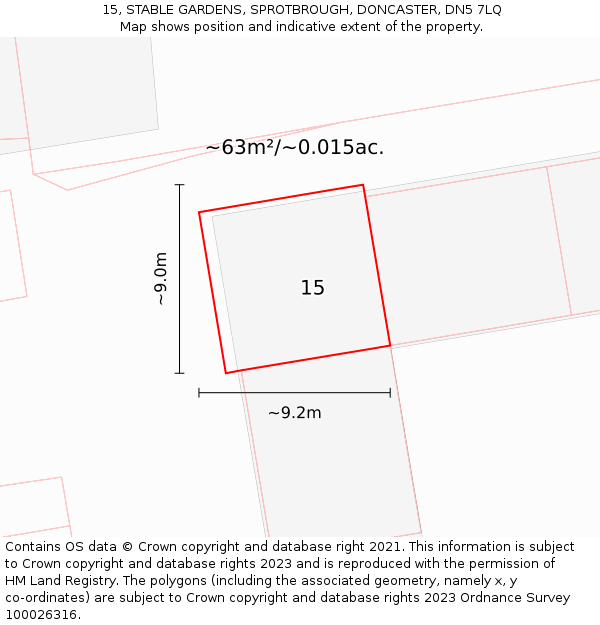 15, STABLE GARDENS, SPROTBROUGH, DONCASTER, DN5 7LQ: Plot and title map