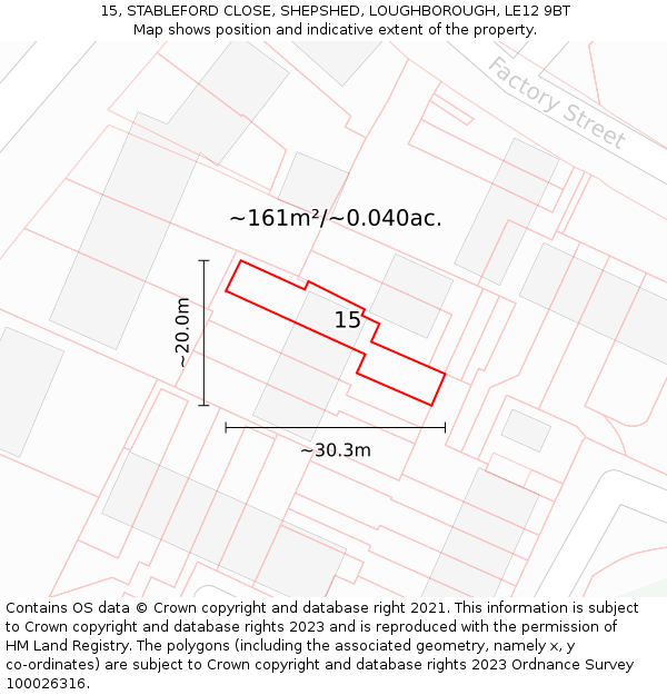 15, STABLEFORD CLOSE, SHEPSHED, LOUGHBOROUGH, LE12 9BT: Plot and title map