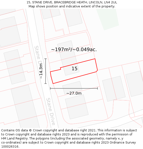 15, STANE DRIVE, BRACEBRIDGE HEATH, LINCOLN, LN4 2UL: Plot and title map