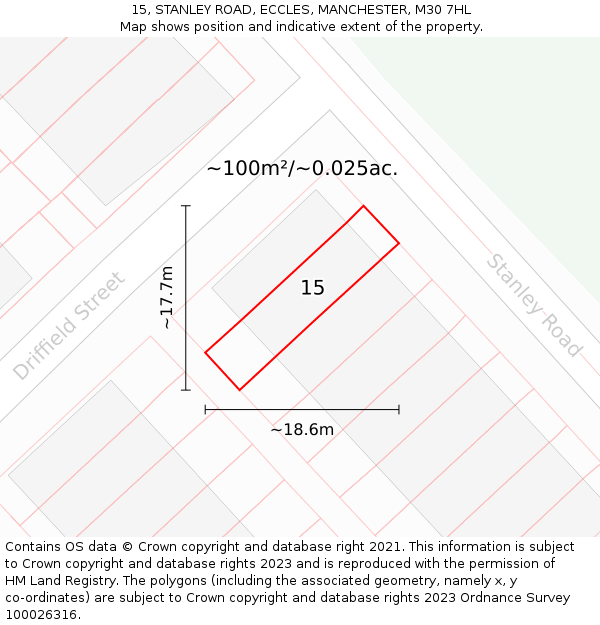 15, STANLEY ROAD, ECCLES, MANCHESTER, M30 7HL: Plot and title map