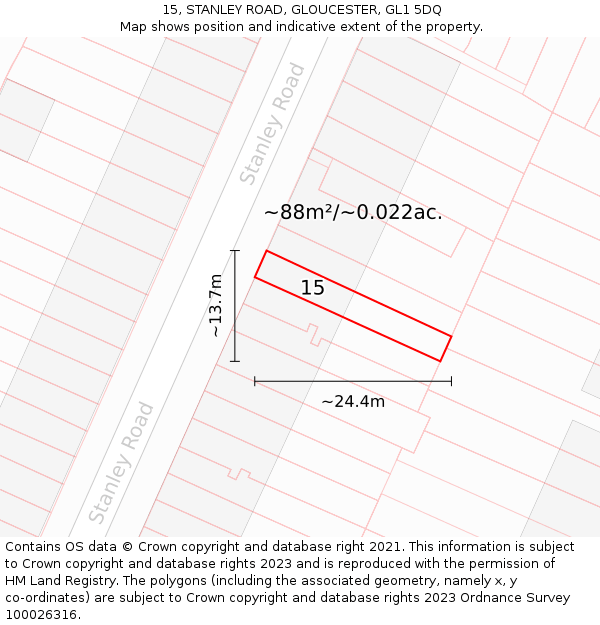 15, STANLEY ROAD, GLOUCESTER, GL1 5DQ: Plot and title map