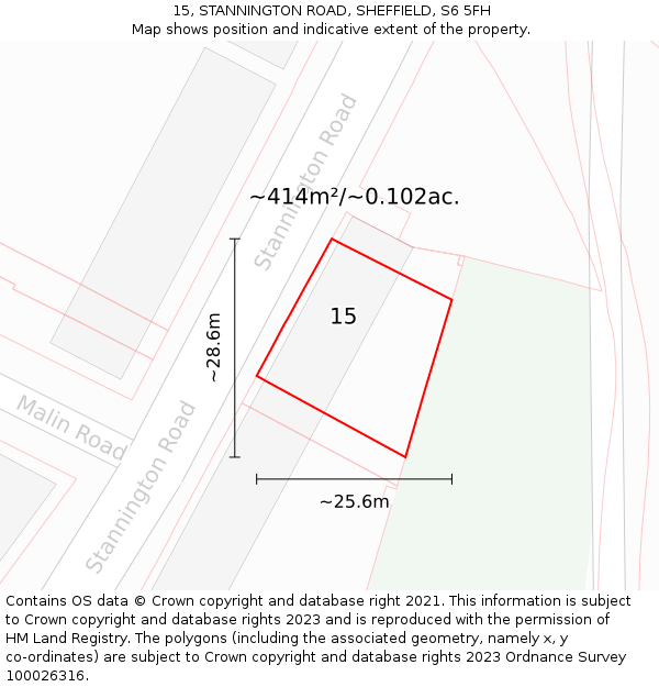 15, STANNINGTON ROAD, SHEFFIELD, S6 5FH: Plot and title map