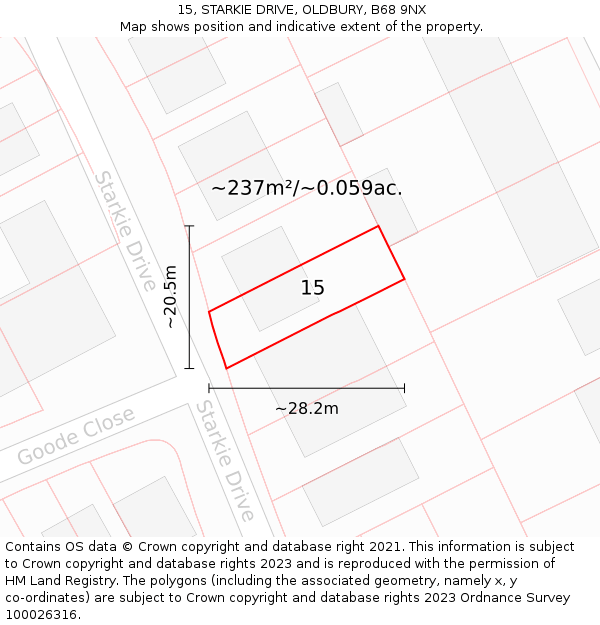 15, STARKIE DRIVE, OLDBURY, B68 9NX: Plot and title map