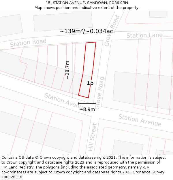 15, STATION AVENUE, SANDOWN, PO36 9BN: Plot and title map