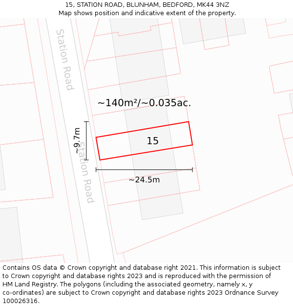 15, STATION ROAD, BLUNHAM, BEDFORD, MK44 3NZ: Plot and title map