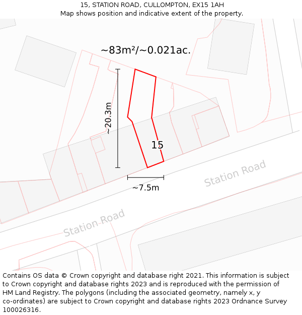 15, STATION ROAD, CULLOMPTON, EX15 1AH: Plot and title map