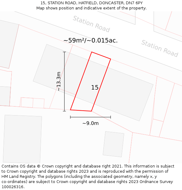 15, STATION ROAD, HATFIELD, DONCASTER, DN7 6PY: Plot and title map