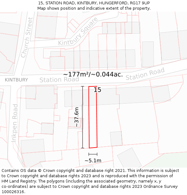 15, STATION ROAD, KINTBURY, HUNGERFORD, RG17 9UP: Plot and title map