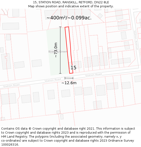 15, STATION ROAD, RANSKILL, RETFORD, DN22 8LE: Plot and title map