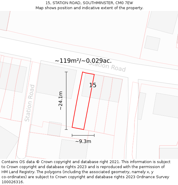 15, STATION ROAD, SOUTHMINSTER, CM0 7EW: Plot and title map