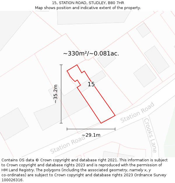 15, STATION ROAD, STUDLEY, B80 7HR: Plot and title map
