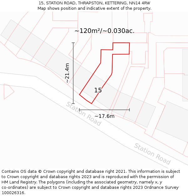 15, STATION ROAD, THRAPSTON, KETTERING, NN14 4RW: Plot and title map
