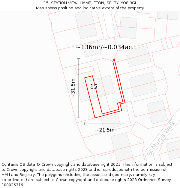 15, STATION VIEW, HAMBLETON, SELBY, YO8 9GL: Plot and title map