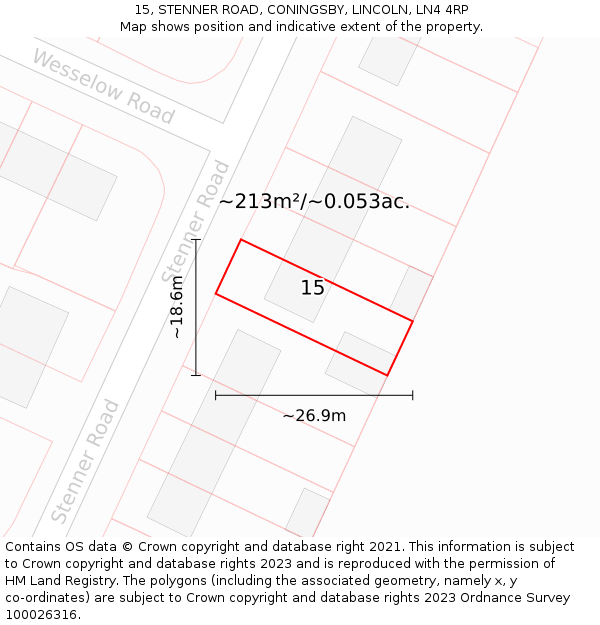 15, STENNER ROAD, CONINGSBY, LINCOLN, LN4 4RP: Plot and title map