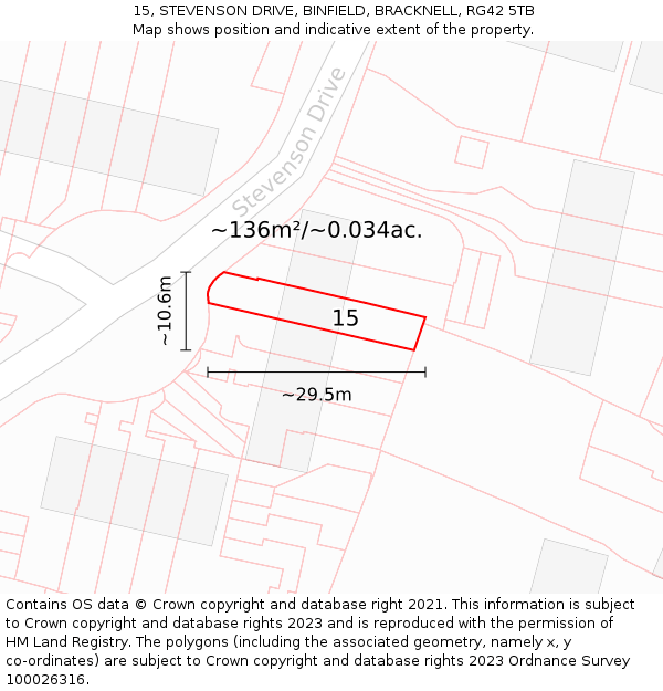 15, STEVENSON DRIVE, BINFIELD, BRACKNELL, RG42 5TB: Plot and title map