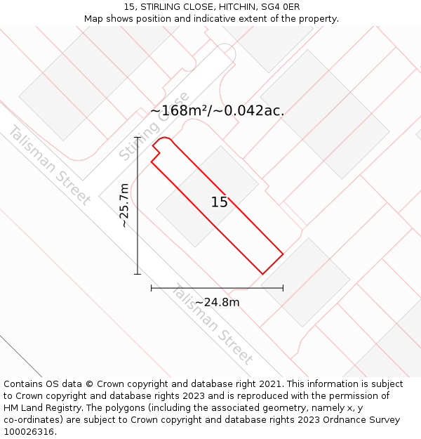 15, STIRLING CLOSE, HITCHIN, SG4 0ER: Plot and title map