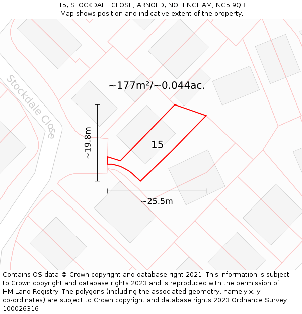 15, STOCKDALE CLOSE, ARNOLD, NOTTINGHAM, NG5 9QB: Plot and title map